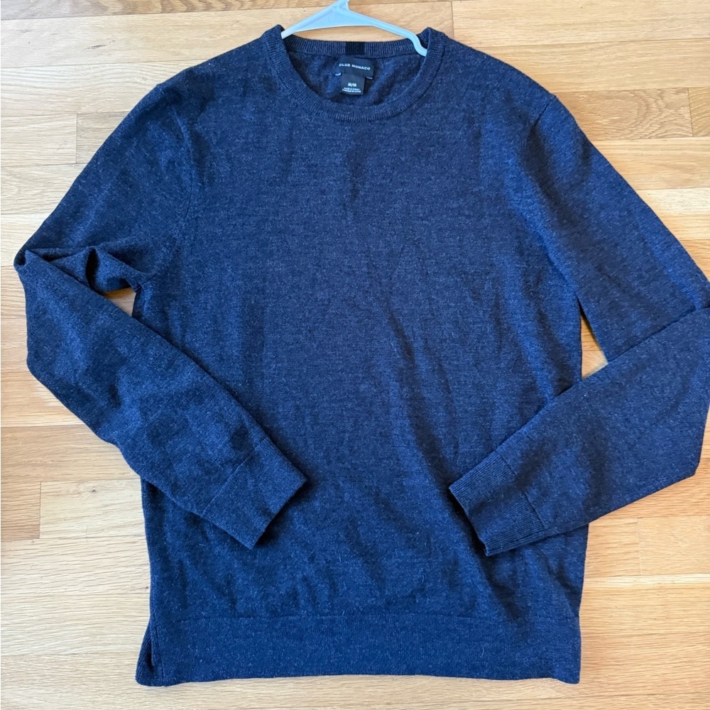 Club Monaco 100% Wool Crewneck Sweater Charcoal Grey Men's M - Picture 2 of 7